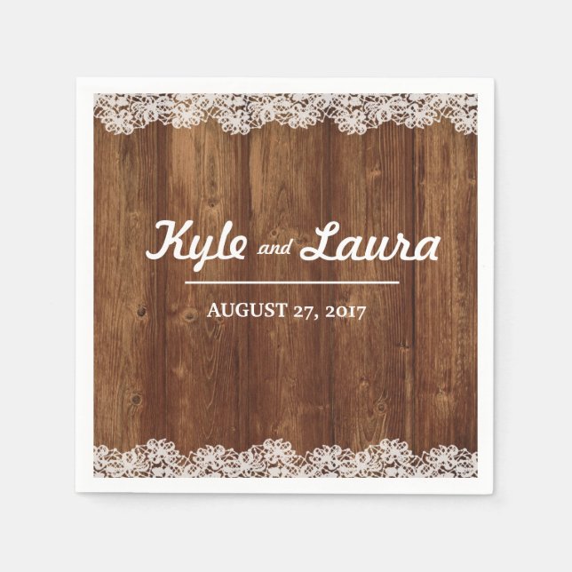 Rustikale Hochzeit Holz Lace Napkin Serviette (Vorderseite)