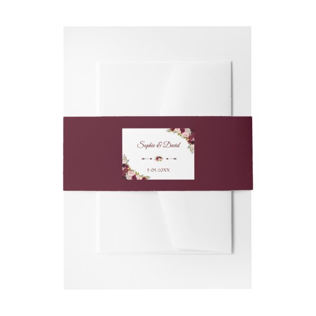Rustikale Hochzeit im Herbst Burgund Marsala Einladungsbanderole (Vorderseite Beispiel)