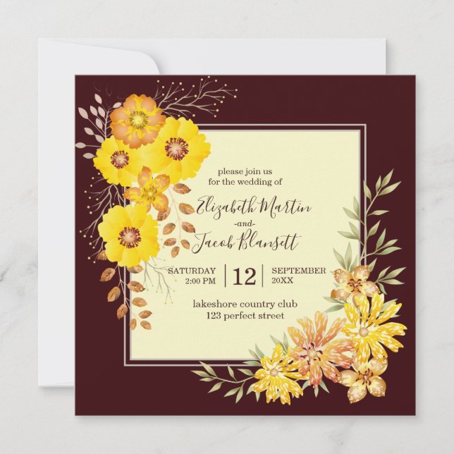 Rustikale Hochzeit im Herbst Gelbe Wilde Rose, bor Einladung (Vorderseite)