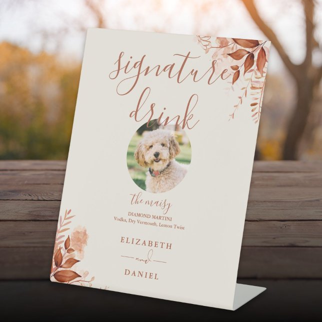 Rustikale Hochzeit im Herbst Haustiere Unterschrif Sockelschild (Rustic Floral Fall Wedding Pet Signature Drink Pedestal Sign)