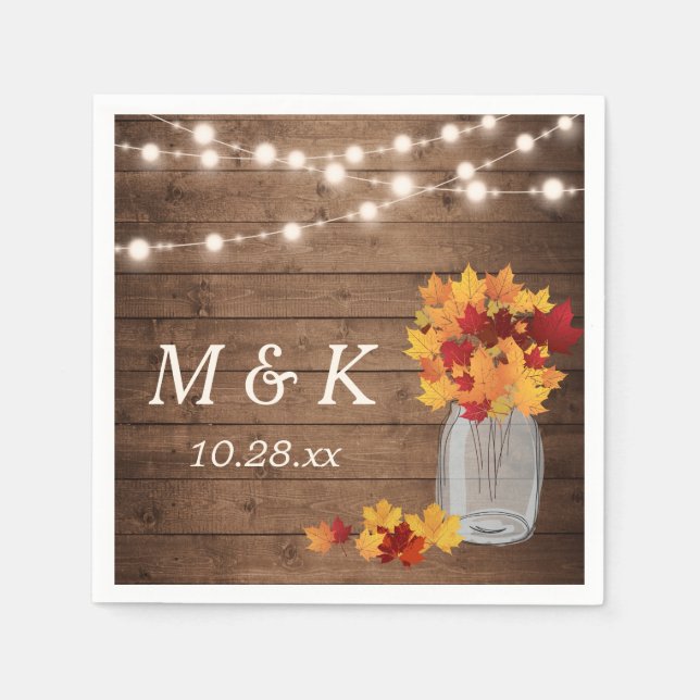 Rustikale Hochzeit im Herbst Monogram String Light Serviette (Vorderseite)