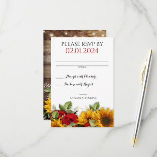 Rustikale Hochzeit im Herbst Rote Rosen RSVP-Karte RSVP Karte