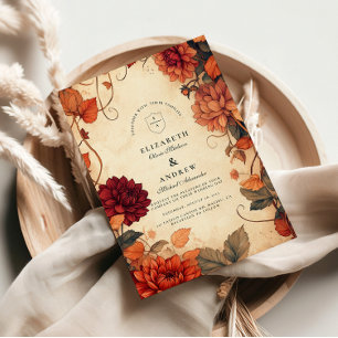 Rustikale Hochzeit im Herbst Vintager Blumenentwur Einladung