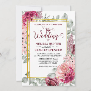 Rustikale Hochzeit in Burgund Marsala und Rosa Einladung