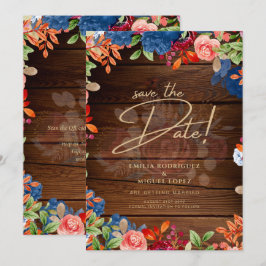 Rustikale Hochzeit in Burgund mit blauer Flora SPA Einladung