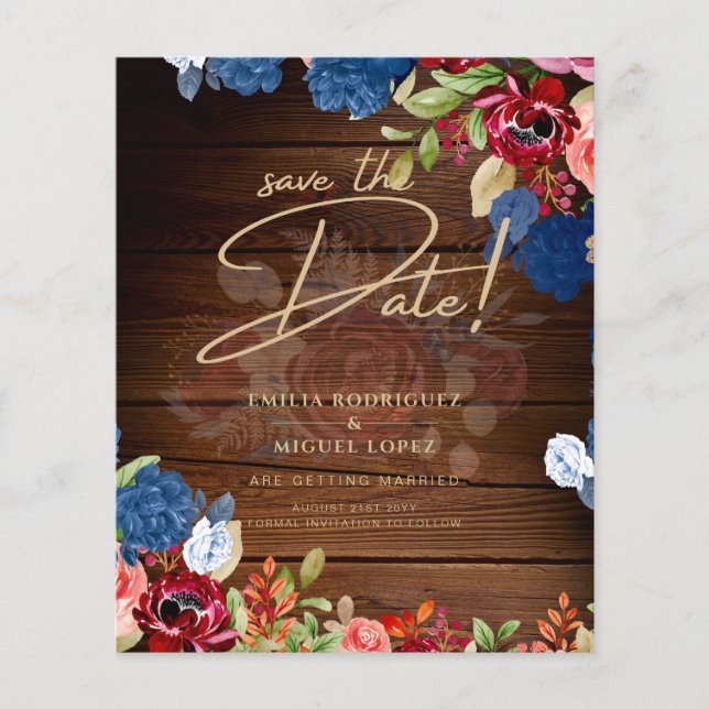 Rustikale Hochzeit in Burgund mit blauer Flora SPA Flyer (Vorne)
