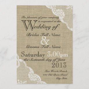 Rustikale Hochzeit in Burlap und Lace Country Einladung