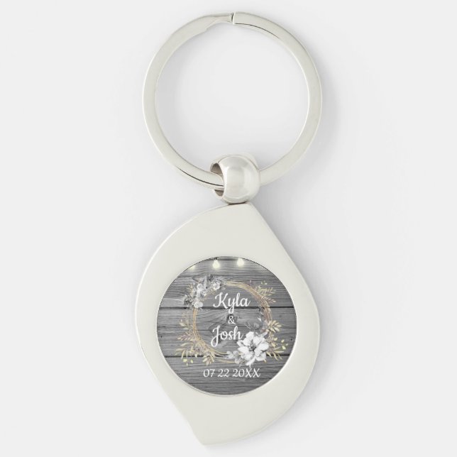 Rustikale Hochzeit in Stringbeleuchtung Schlüsselanhänger (Vorderseite)