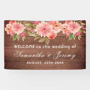 Rustikale Hochzeit Korallen-Dahlien-Blumen braune  Banner
