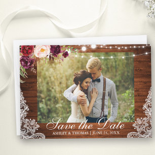 Rustikale Hochzeit Lace Burgundy Floral Save the D Date