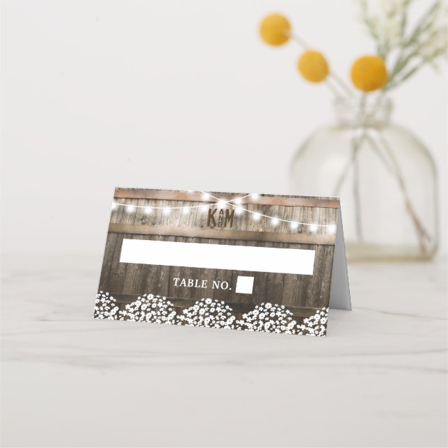 Rustikale Hochzeit | Lichtereihe Platzkarte (Vorderseite)