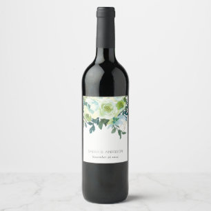 Rustikale Hochzeit mit blauem grünem Blumengestein Weinetikett