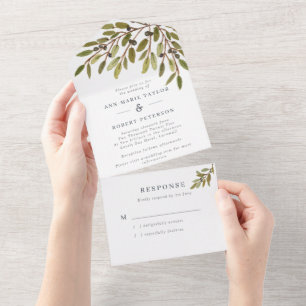 Rustikale Hochzeit mit botanischem Olivenöl All In One Einladung
