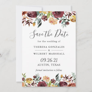 Rustikale Hochzeit mit Burgundy Bloom Watercolor Save The Date