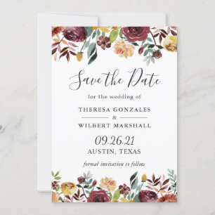 Rustikale Hochzeit mit Burgundy Bloom Watercolor Save The Date