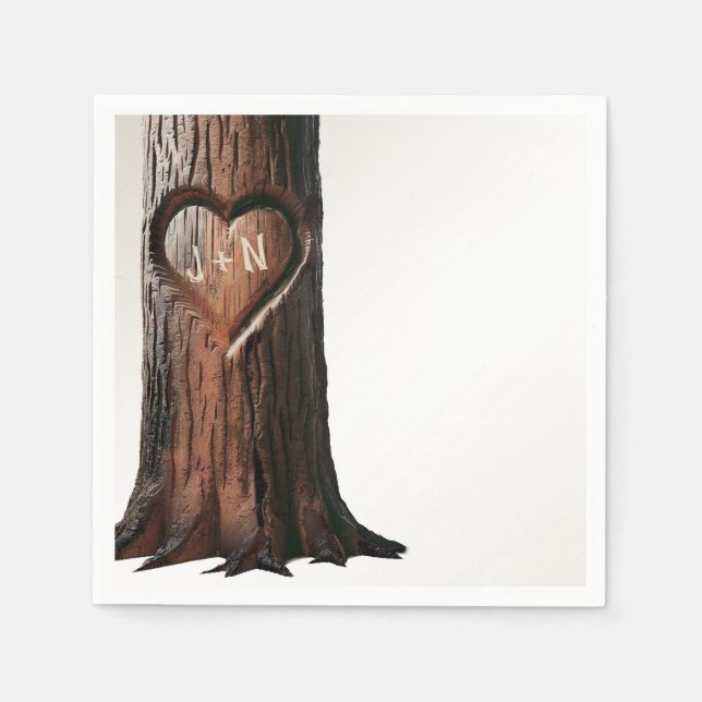 Rustikale Hochzeit mit Carved Heart Tree Serviette (Vorderseite)