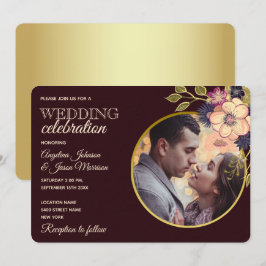 Rustikale Hochzeit mit floralem Burgund Einladung