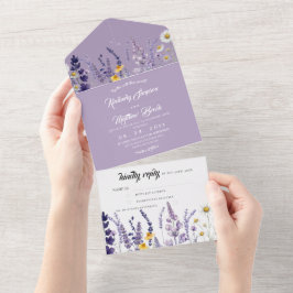 Rustikale Hochzeit mit Gartenlavendel und Wildblum All In One Einladung
