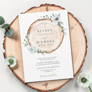 Rustikale Hochzeit mit Holzschnitt Wasserfarben Einladung