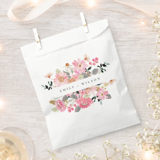 Rustikale Hochzeit mit lebendigem Rosa Wasserfarbe Geschenktütchen (Ausgeschnitten)