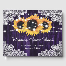 Rustikale Hochzeit mit Lila Holz Gästebuch