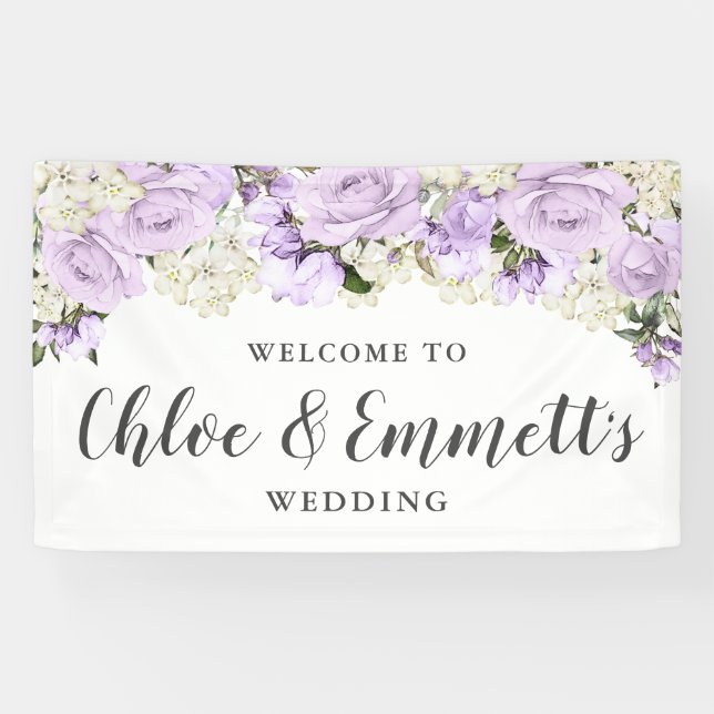 Rustikale Hochzeit mit Lila und weißer Blüte Banner (Horizontal)