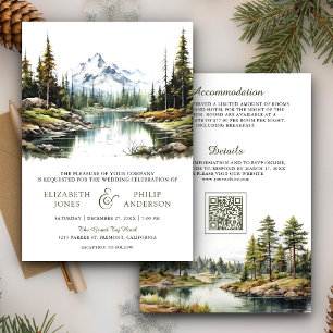 Rustikale Hochzeit mit QR-Code am Bergsee im Wald Einladung