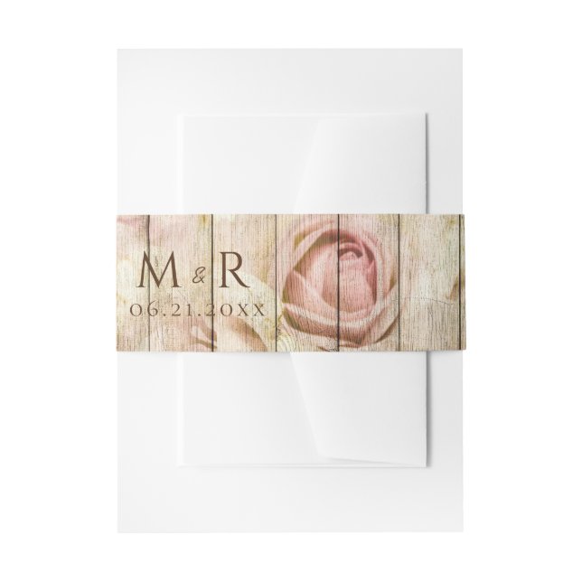 Rustikale Hochzeit mit rosa Rosen Einladungsbanderole (Vorderseite Beispiel)