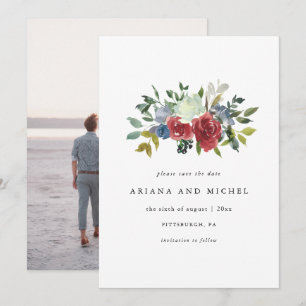 Rustikale Hochzeit mit Rot und Blütenblättern Foto Save The Date