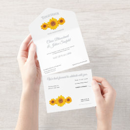 rustikale Hochzeit mit Sonnenblumen - in Creme All-in-One-Einladung