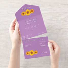 rustikale Hochzeit mit Sonnenblumen - lila All-in-One-Einladung