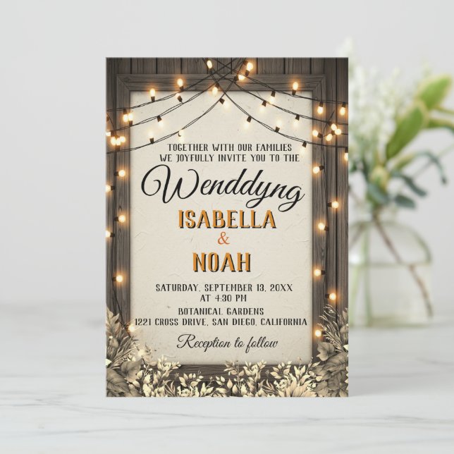 Rustikale Hochzeit mit Vintagen Blume und Foliage Einladung (Stehend Vorderseite)