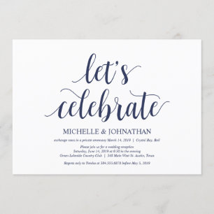 Rustikale Hochzeit Navy Blau Elopement-Rezeption Einladung