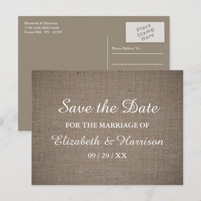 Rustikale Hochzeit rettet das Datum Postkarte (Vorne/Hinten)