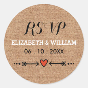 Rustikale Hochzeit RSVP Runder Aufkleber