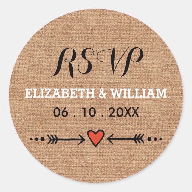 Rustikale Hochzeit RSVP Runder Aufkleber (Vorderseite)