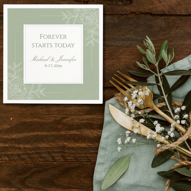 Rustikale Hochzeit Sage Grün und Weiß Modern Serviette (Von Creator hochgeladen)