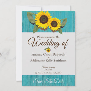 Rustikale Hochzeit Sonnenblume Teal Grau Holz Chic Save The Date