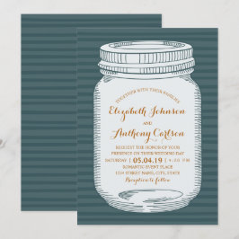 Rustikale Hochzeit Vintage Blaue Land-Mason-Jar Einladung