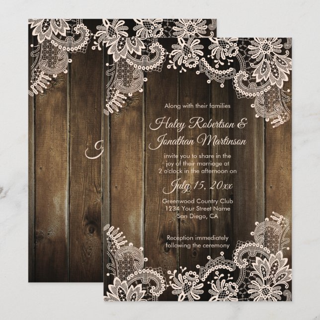 Rustikale Hochzeit von antiken Spitzen und Barnhol Einladung (Vorne/Hinten)