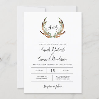 Rustikale Hochzeit von Antler & Dark Greenerity Einladung
