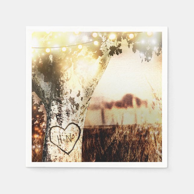 Rustikale Hochzeit von Baum- und Lichterketten Serviette (Vorderseite)
