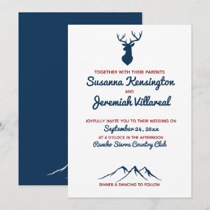 Rustikale Hochzeit von Blauem und Rotem Hirsch Einladung