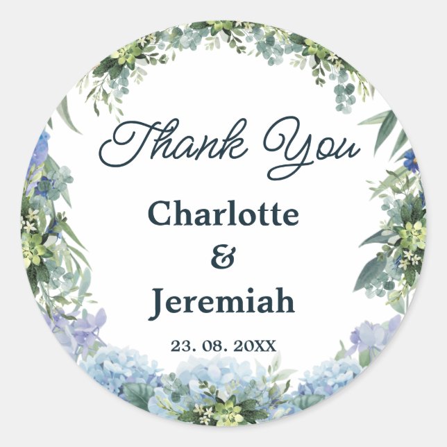 Rustikale Hochzeit von Blauer Blumengarten Runder Aufkleber (Vorderseite)