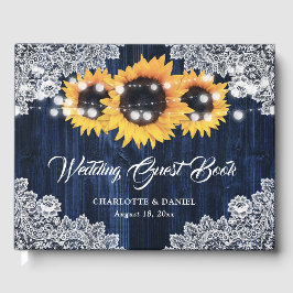 Rustikale Hochzeit von Blauholz-Spitzen-Sonnenblum Gästebuch