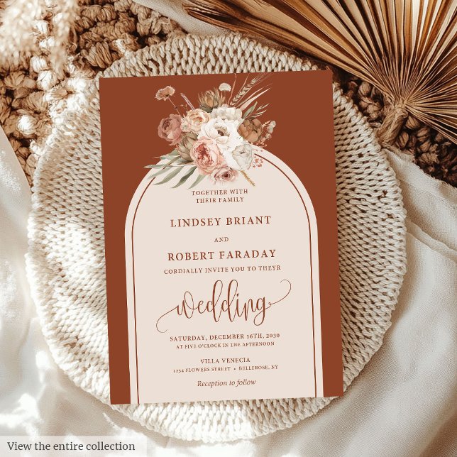 Rustikale Hochzeit von Boho Copper Pampas Grass Fl Einladung (Rustic Boho Copper Pampas Grass Floral Wedding Invitation)