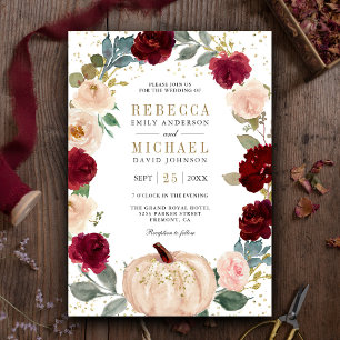 Rustikale Hochzeit von Burgund und Peach Floral Pu Einladung
