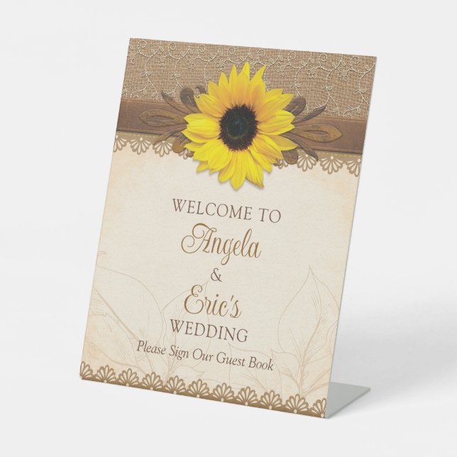 Rustikale Hochzeit von Burlap Lace Wood Sunflower  Sockelschild (Vorderseite)