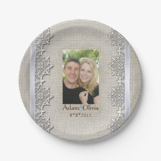 Rustikale Hochzeit von Burlap und Lace Foto Pappteller