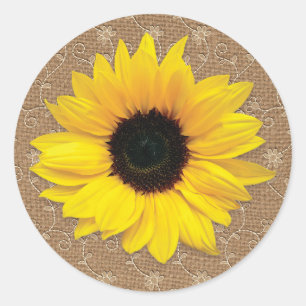 Rustikale Hochzeit von Burlap und Lace Sunflower Runder Aufkleber